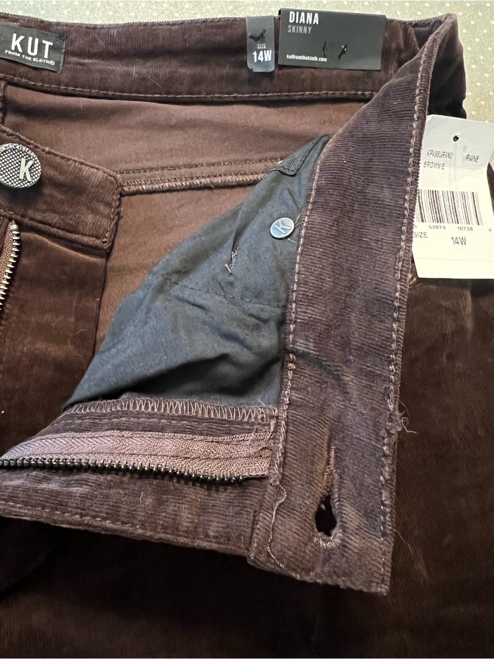 KUT From The Kloth Brown Corduroy Skinny Pants Size 14 NWT - Picture 6 of 7